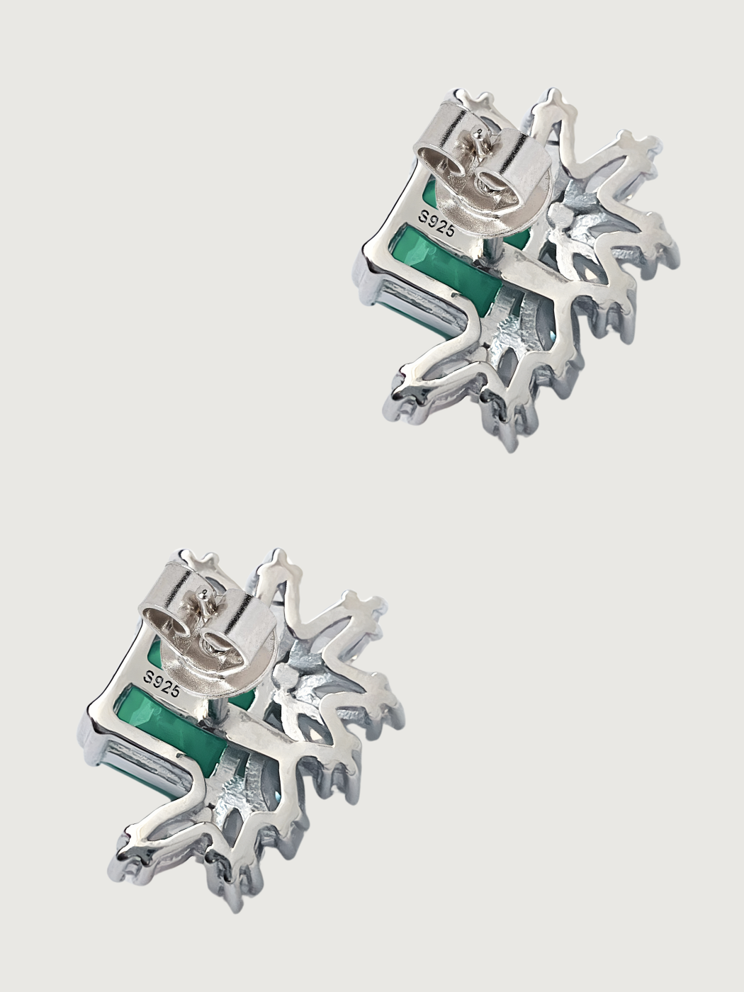 Rear View of Celestia Stud Earrings in 925 Sterling Silver- Green Jewelry for Pierced Ears Silver Metal 1.5 cm 5.3gms
