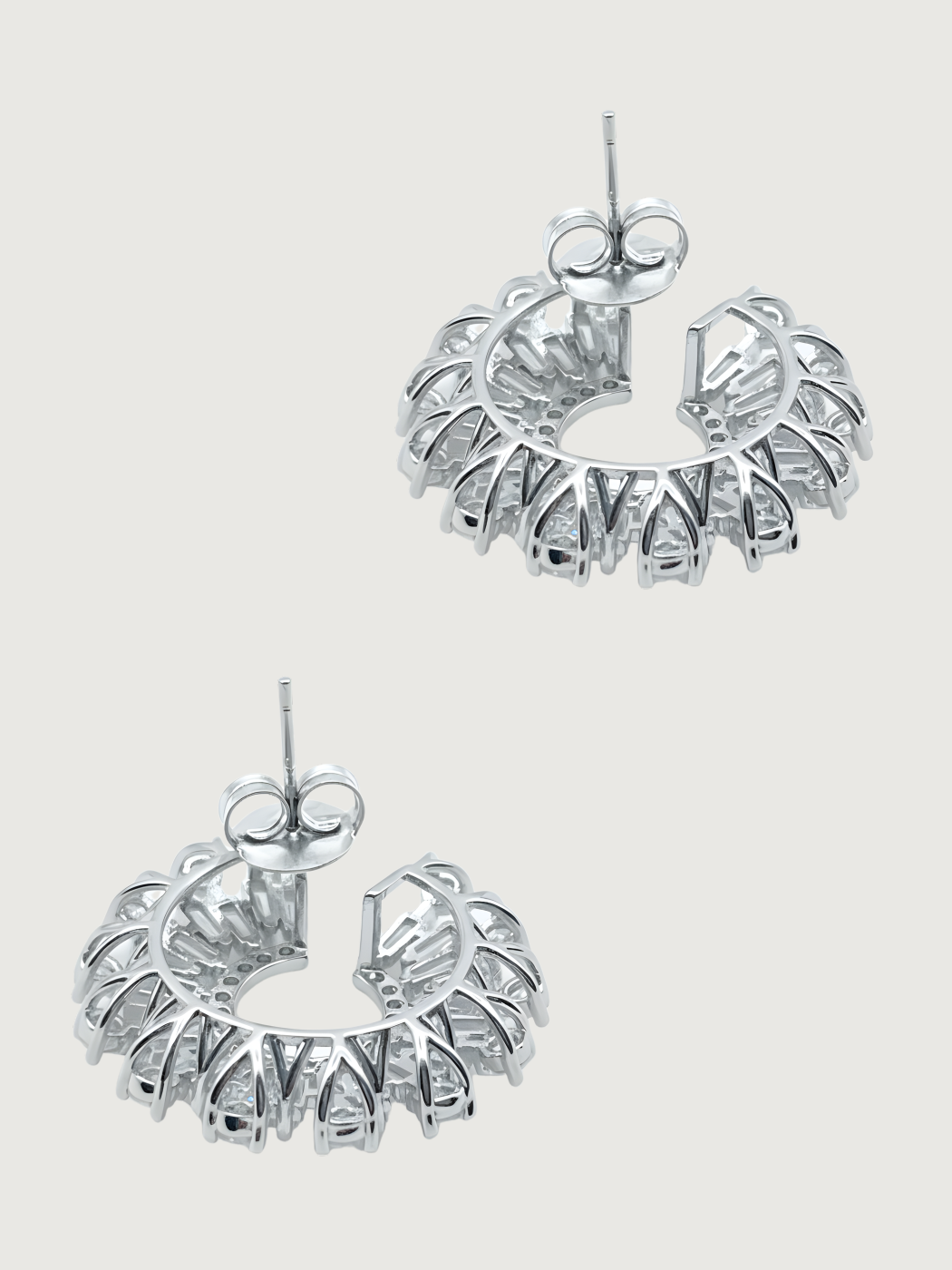 Rear View of Herina Halo Stud Earrings -white Jewelry for Pierced Ears Rhodium Plated Brass Post / Pin & Push in 925 Sterling Silver Stamp Marked 3 cm 11.2gms