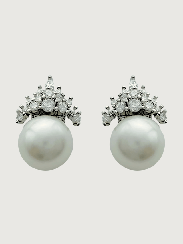 Front View of Eleanor Pearl Drop Earrings in Sterling Silver Jewelry for Pierced Ears 925 Metal Stone One Size 4.06gms