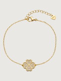 Front View of Cara Clover Bracelet in 18k Gold Sterling Silver Adjustable Length Plated 925 One Size 2.2gms