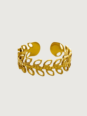 Front View of Ambrose Open Ring in 18k Gold-Plated Metal Open-Adjustable-Resizable Gold Plated Steel | Hypoallergenic Tarnish Resistant Sweat Water Eco - Friendly One Size 1.4gms