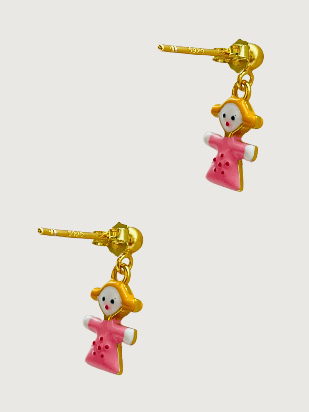 Rear View of Little Princess Dolly Dangle Earrings in 18K Gold Plated Sterling Silver Jewelry for Pierced Ears 18k 925 Metal 10 cm 2.2gms