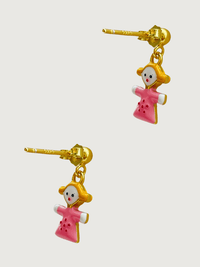 Rear View of Little Princess Dolly Dangle Earrings in 18K Gold Plated Sterling Silver Jewelry for Pierced Ears 18k 925 Metal 10 cm 2.2gms