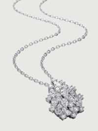Closeup of Ellara Brooch Pendant in Rhodium Plated Metal Comfort Fit Brass 925 Sterling Silver Chain 16 inches