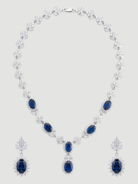 Front View of Alba Necklace and Earrings Set in Rhodium Plated Metal Comfort Fit Copper One Size 58.2gms Mix