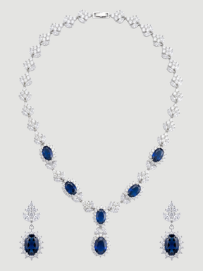 Front View of Alba Necklace and Earrings Set in Rhodium Plated Metal Comfort Fit Copper One Size 58.2gms Mix