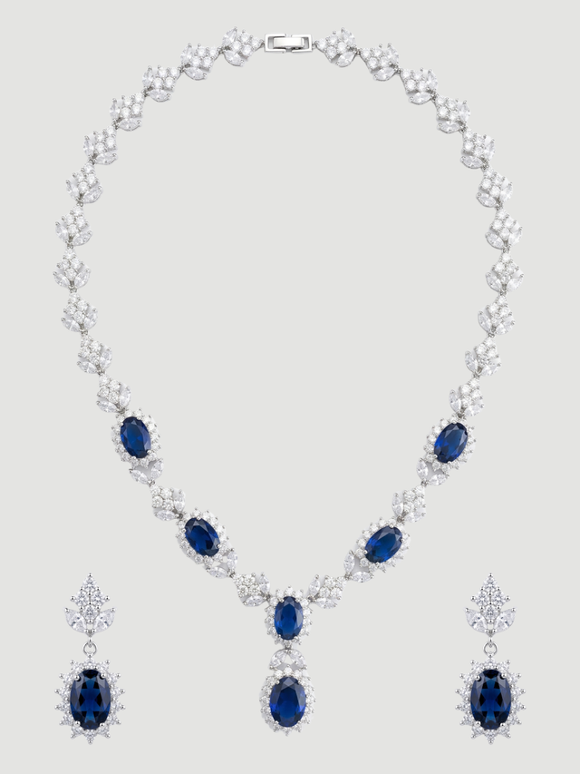 Front View of Alba Necklace and Earrings Set in Rhodium Plated Metal Comfort Fit Copper One Size 58.2gms Mix