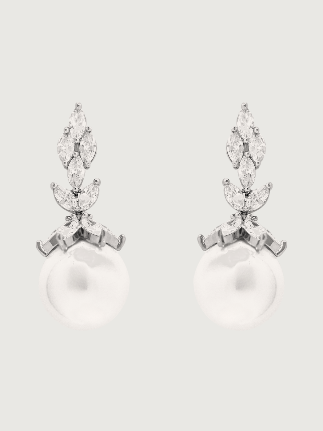 Front View of Rania Pearl Dangle Earrings Jewelry for Pierced Ears Post / Pin & Push in 925 Sterling Silver Stamp Marked Plated Brass Metal 4 cm 11gms