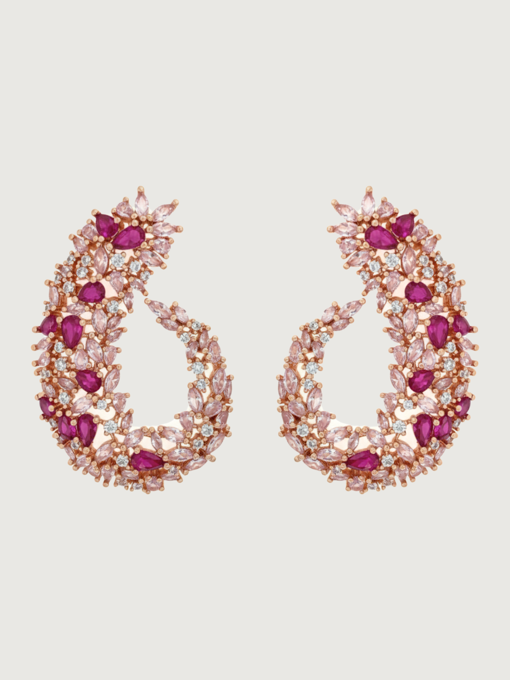 Front View of Siena Cluster Stud Earrings in Rhodium Plated Metal -Pink Jewelry for Pierced Ears Post / Pin & Push 925 Sterling Silver Stamp Marked 4.5 cm 14.2gms Mix