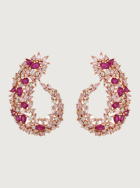 Front View of Siena Cluster Stud Earrings in Rhodium Plated Metal -Pink Jewelry for Pierced Ears Post / Pin & Push 925 Sterling Silver Stamp Marked 4.5 cm 14.2gms Mix