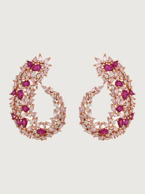 Front View of Siena Cluster Stud Earrings in Rhodium Plated Metal -Pink Jewelry for Pierced Ears Post / Pin & Push 925 Sterling Silver Stamp Marked 4.5 cm 14.2gms Mix