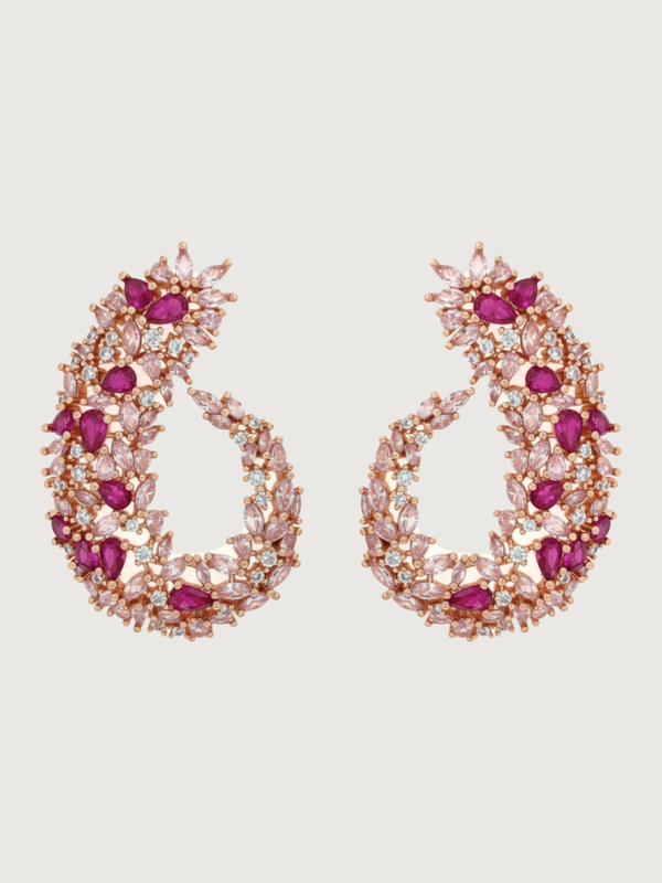 Front View of Siena Cluster Stud Earrings in Rhodium Plated Metal -Pink Jewelry for Pierced Ears Post / Pin & Push 925 Sterling Silver Stamp Marked 4.5 cm 14.2gms Mix