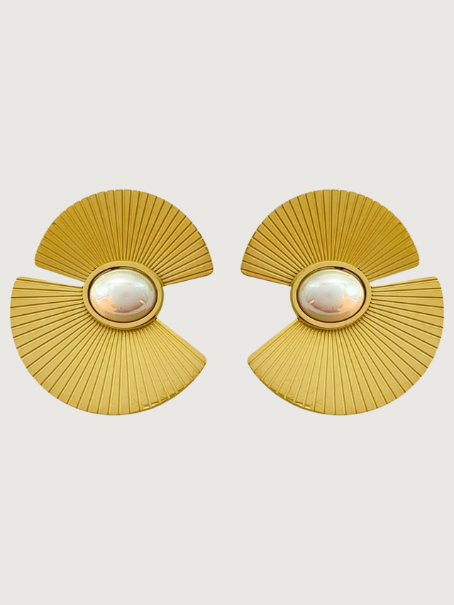 Front View of Alicia Stud Earrings in 18k Gold Plated Metal Jewelry for Pierced Ears Steel | Hypoallergenic Tarnish Resistant Sweat Water Eco - Friendly Stone One Size 11gms Stainless