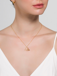 Model Wearing Amber Butterfly Necklace in 18K Gold Plated Sterling Silver Adjustable Length 18k 925 Metal One Size 2.9gms