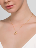Alternate View of Model Wearing Amber Butterfly Necklace in 18K Gold Plated Sterling Silver Adjustable Length 18k 925 Metal One Size 2.9gms
