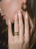 Model Wearing Arabella Open Ring in 18k Gold-Plated Metal Open-Adjustable-Resizable Gold Plated Steel | Hypoallergenic Tarnish Resistant Sweat Water Eco - Friendly One Size 2.4gms
