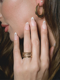 Model Wearing Arabella Open Ring in 18k Gold-Plated Metal Open-Adjustable-Resizable Gold Plated Steel | Hypoallergenic Tarnish Resistant Sweat Water Eco - Friendly One Size 2.4gms