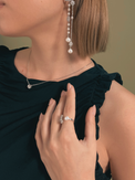 Alternate View of Model Wearing Athena Pearl & CZ Adjustable Ring in Sterling Silver Open-Adjustable-Resizable 925 Metal Stone One Size 2.8gms