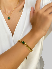Alternate View of Model Wearing Atlantic Sparkle Agate Bracelet in 18K Gold Plated Metal Adjustable Length 18k Steel | Hypoallergenic Tarnish Resistant Sweat Water Stone Eco - Friendly One Size 5.2gms