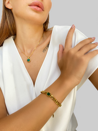 Model Wearing Atlantic Sparkle Waterproof Pendant Necklace in 18K Gold Plated Metal Adjustable Length 18k Steel | Hypoallergenic Tarnish Resistant Sweat Water Stone Eco - Friendly One Size 5.2gms