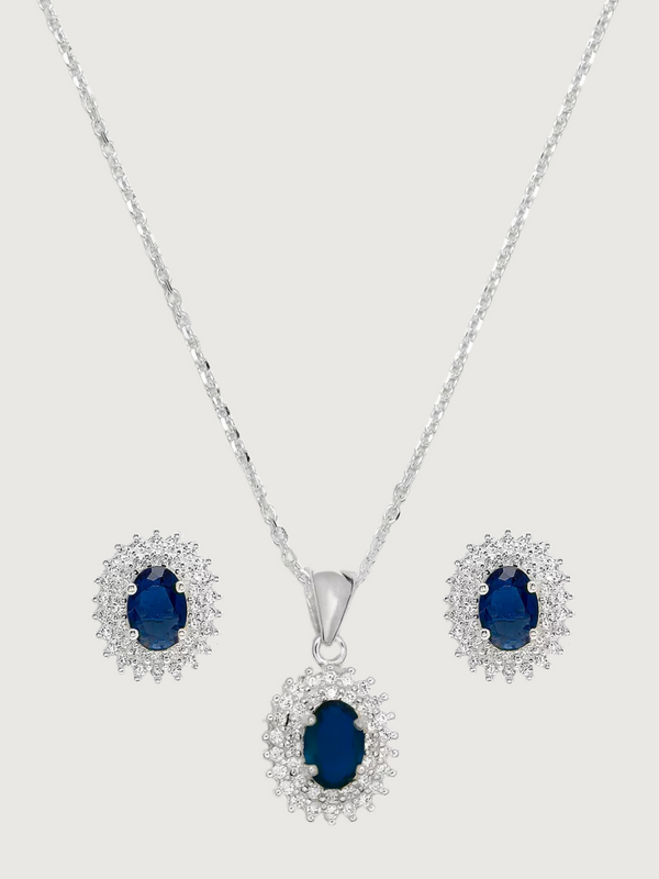 Ayesha Necklace & Earrings Set in Sterling Silver- Blue