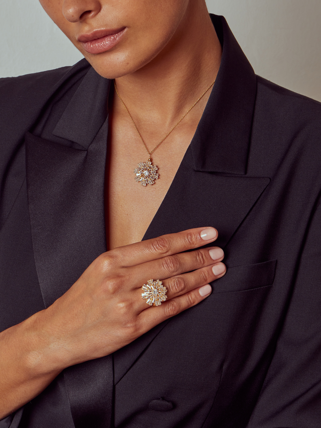 Model Wearing Blossom Ring in 18k Gold-Plated Sterling Silver Regular Gold Plated 925 Metal One Size 8gms