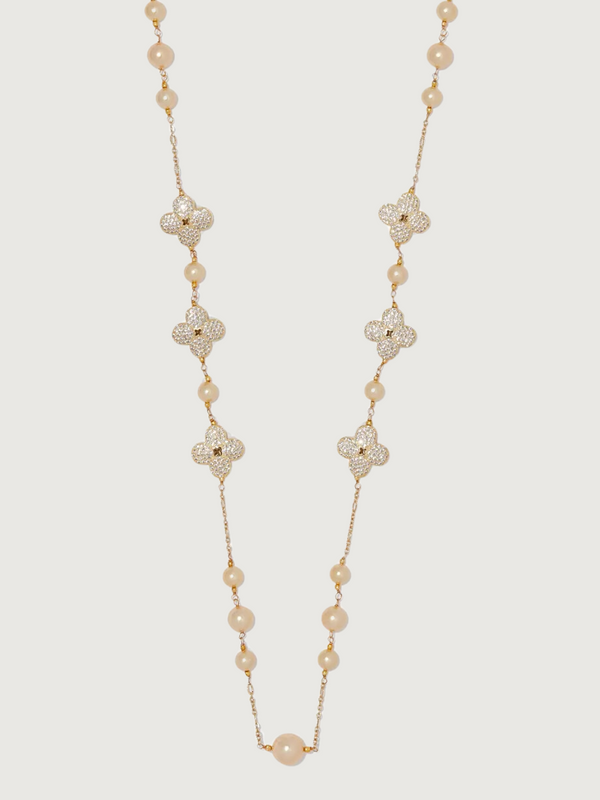 Clover Flower Pearl Necklace in 18K Gold Plated Sterling Silver