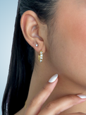 Model Wearing Corinne Crystal Hoops in 18k Gold Plated Metal Jewelry for Pierced Ears Steel | Hypoallergenic Tarnish Resistant Sweat Water Stone One Size 6gms