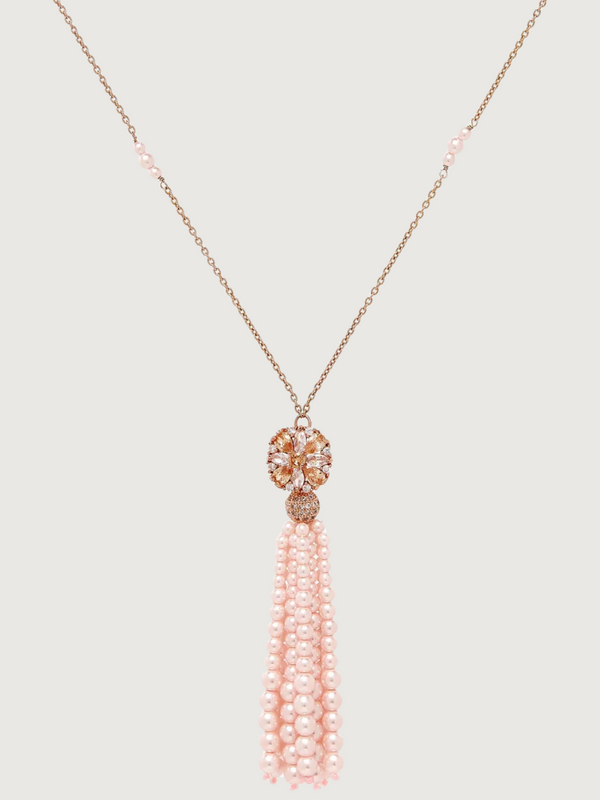 Dahlia Pearl Tassel Necklace in 18k Rose Gold-plated Sterling Silver