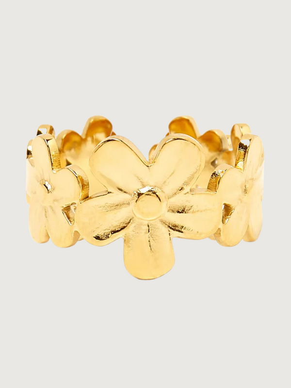 Zierlicher offener Gänseblümchen-Ring aus 18 Karat vergoldetem Edelstahl