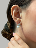 Model Wearing Eleanor Pearl Drop Earrings in Sterling Silver Jewelry for Pierced Ears 925 Metal Stone One Size 4.06gms