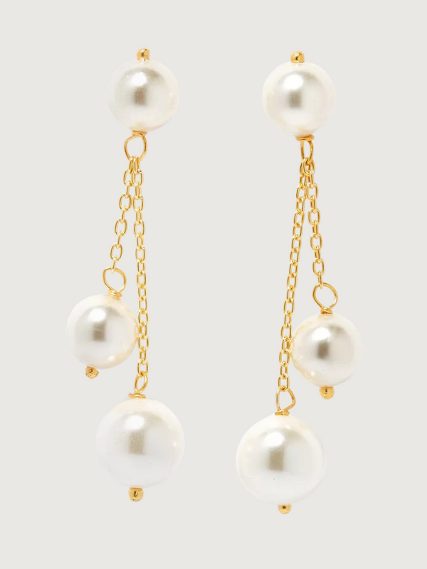 Fajr Tassel Pearl Earrings in 18K Gold Plated Sterling Silver- White