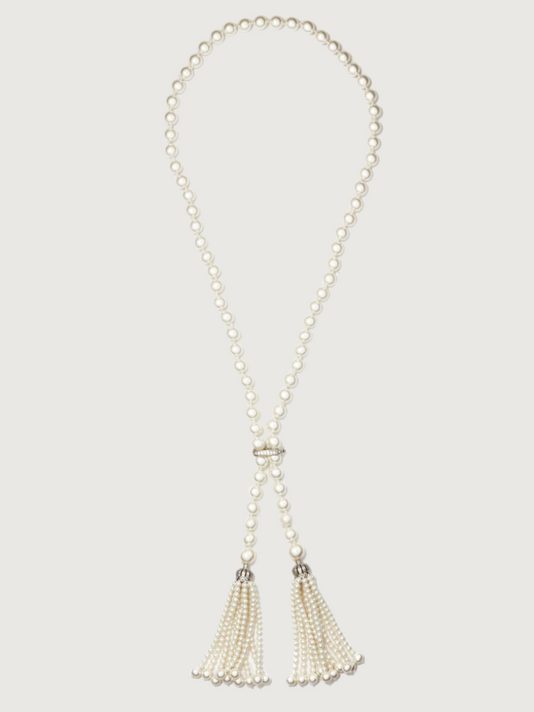 Hessa Tassel Pearl Necklace with Brass clip
