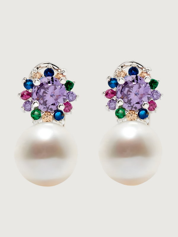 Iris Amethyst & Pearl Earrings in Sterling Silver
