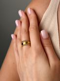Alternate View of Model Wearing Isabella Open Ring in 18k Gold-Plated Metal Open-Adjustable-Resizable Gold Plated Steel | Hypoallergenic Tarnish Resistant Sweat Water Eco - Friendly One Size 2.9gms