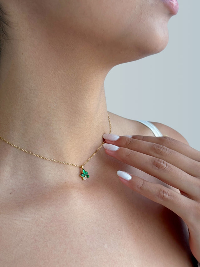 Model Wearing Jayda Pendant Necklace in 18k Gold Plated Metal Adjustable Length Steel | Hypoallergenic Tarnish Resistant Sweat Water Stone Eco - Friendly One Size 2.5gms Stainless