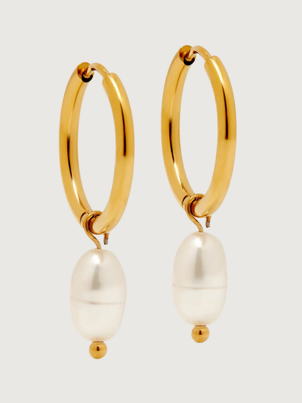 Testing - Jenna Pearl Hoop Earrings in 18k Gold-Plated Stainless Steel
