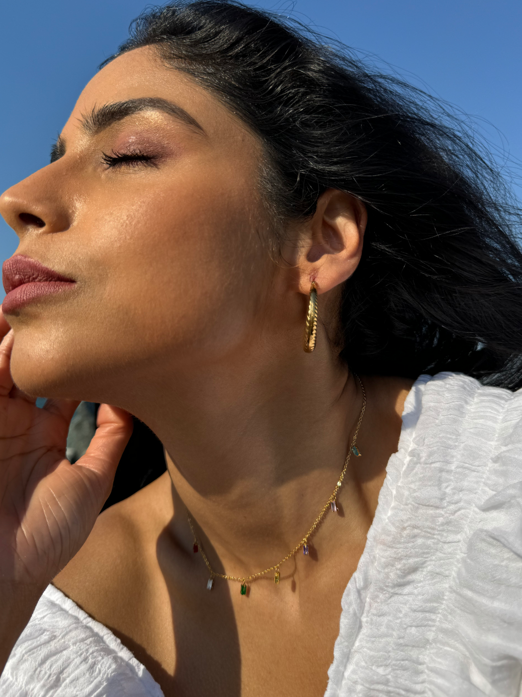 Alternate View of Model Wearing Kiara Charm Necklace in 18k Gold-Plated Metal Adjustable Length Gold Plated Steel | Hypoallergenic Tarnish Resistant Sweat Water Eco - Friendly One Size 2.6gms