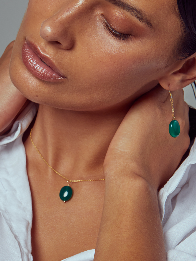 Model Wearing Liana Pendant Necklace in 18K Gold Plated Sterling Silver Fixed Length 18k 925 Metal Stone One Size 3.3gms