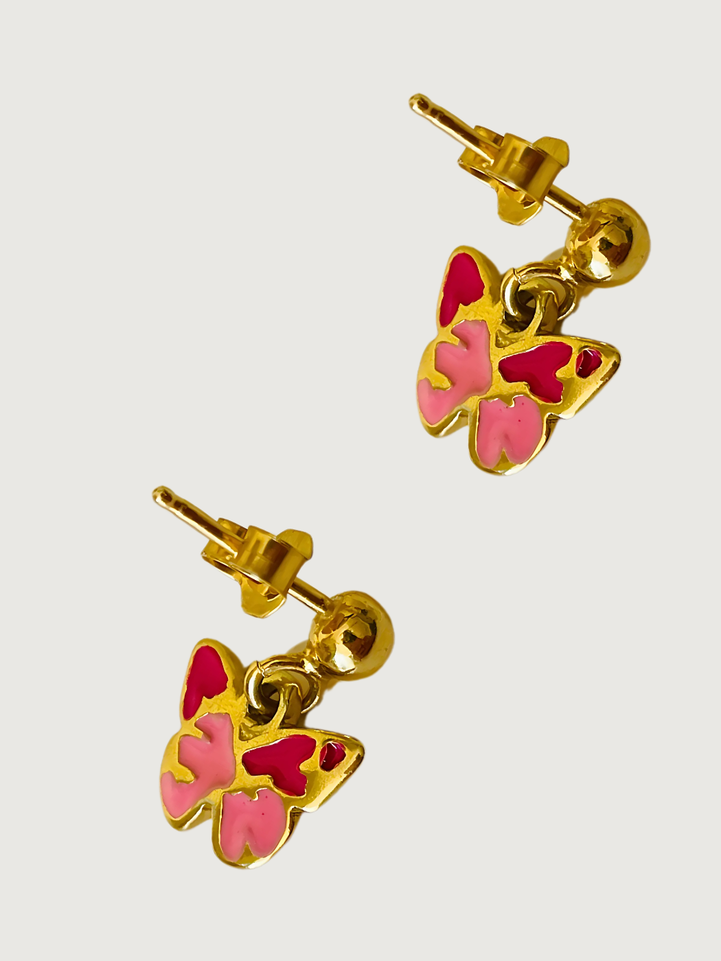 Rear View of Little Princess Butterfly Earrings in 18K Gold Plated Sterling Silver Jewelry for Pierced Ears 18k 925 Metal One Size 1.8gms