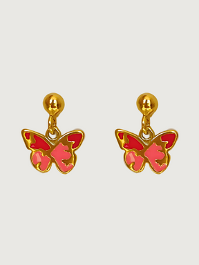 Front View of Little Princess Butterfly Earrings in 18K Gold Plated Sterling Silver Jewelry for Pierced Ears 18k 925 Metal One Size 1.8gms