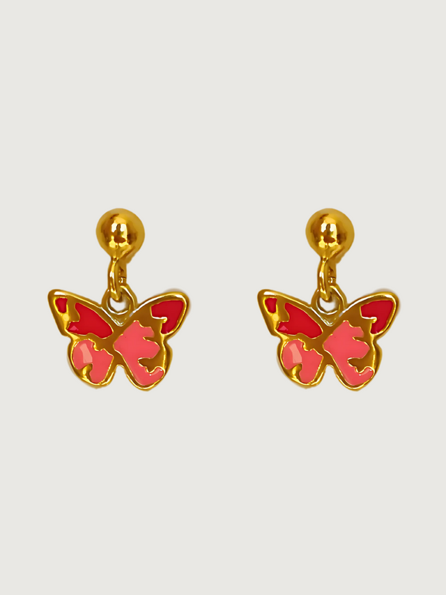 Front View of Little Princess Butterfly Earrings in 18K Gold Plated Sterling Silver Jewelry for Pierced Ears 18k 925 Metal One Size 1.8gms