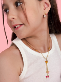Alternate View of Model Wearing Little Princess Butterfly Lariat Necklace in 18k Gold Plated Sterling Silver Adjustable Length 925 Metal One Size 6.6gms