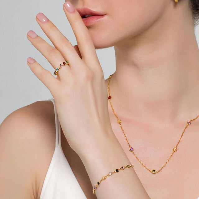Model Wearing Anna Ring Open-Adjustable-Resizable 18k Gold Plated 925 Sterling Silver Metal One Size 2gms
