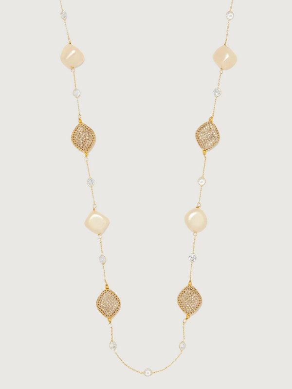 Natasha Long Necklace in Sterling Silver & 18K Gold Plating with Pearls