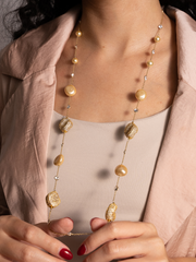 Natasha Long Necklace in 18K Gold Plated Sterling Silver with Pearls