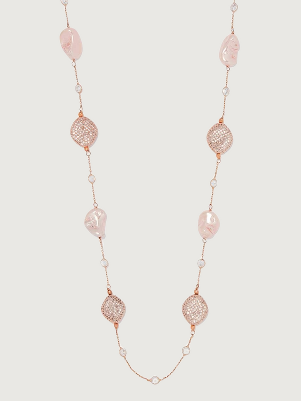 Natasha Necklace in 18K Rose Gold Plated Sterling Silver with Pearls