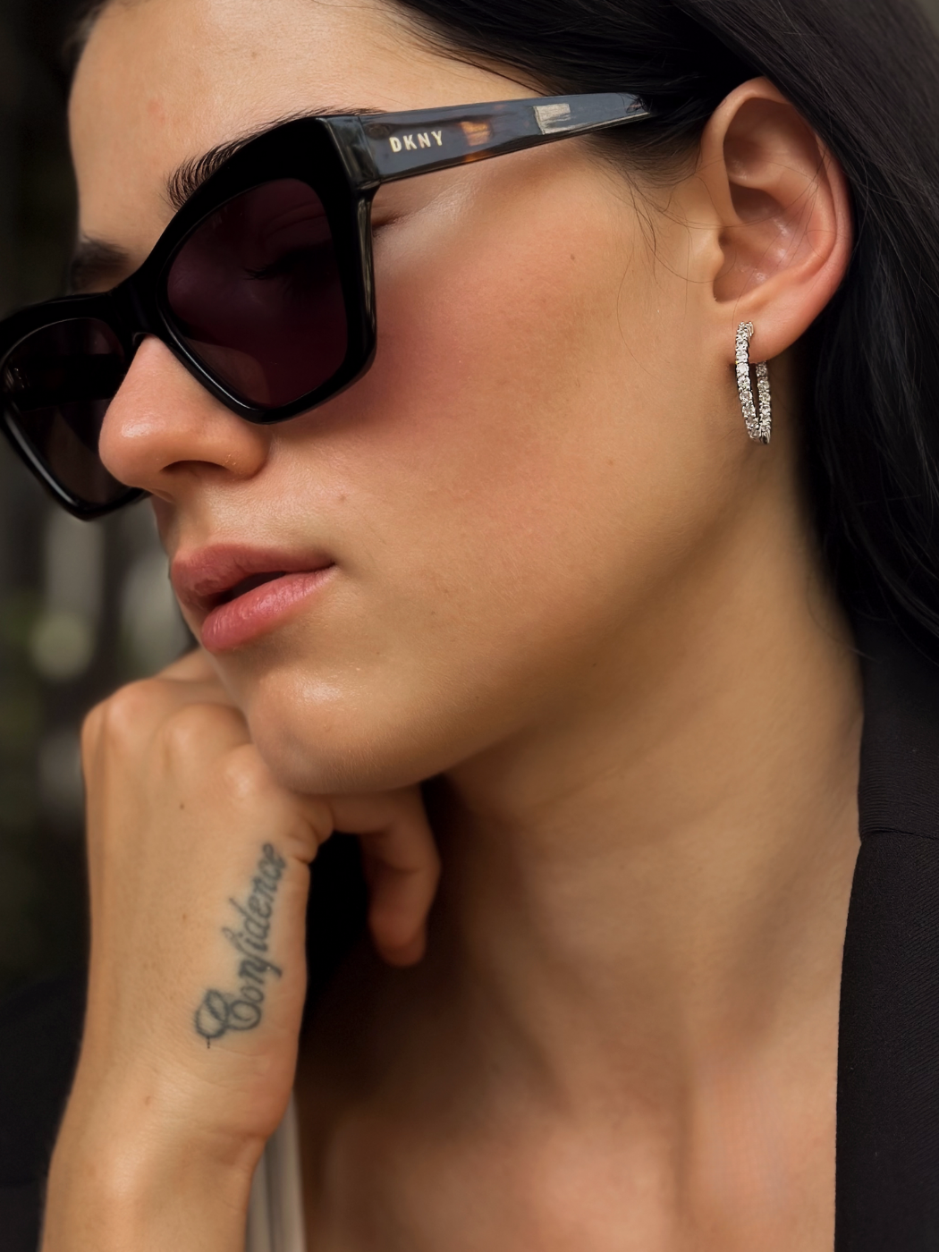 Alternate View of Model Wearing Nora Hoop Earrings in Sterling Silver Jewelry for Pierced Ears 925 Metal Stone One Size 5.7gms