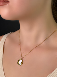 Model Wearing Nova Pendant Necklace in 18k Gold Plated Metal Adjustable Length Steel | Hypoallergenic Tarnish Resistant Sweat Water One Size 4.2gms