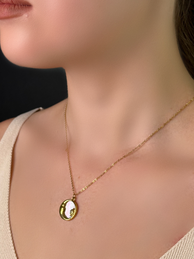 Model Wearing Nova Pendant Necklace in 18k Gold Plated Metal Adjustable Length Steel | Hypoallergenic Tarnish Resistant Sweat Water One Size 4.2gms